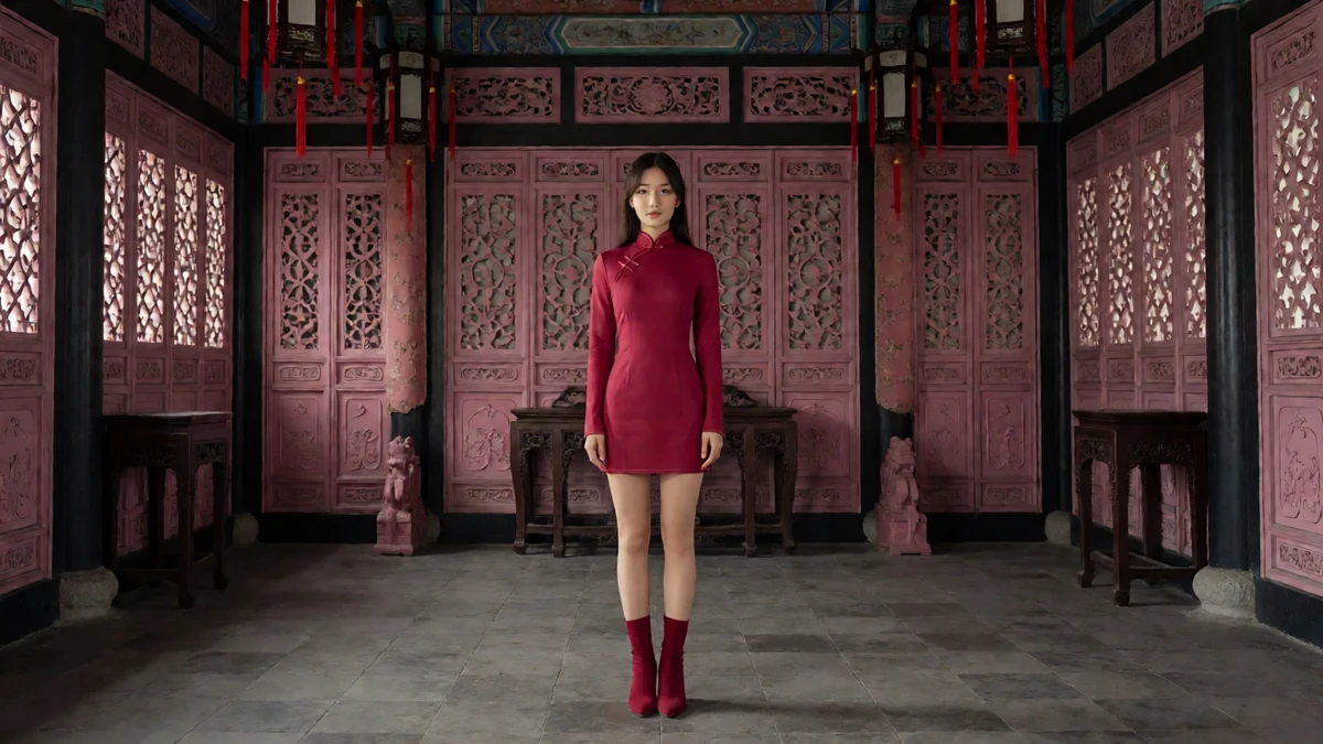 日日视频旗袍美人手机专区栏目中的年轻女友风模特与手机片库场景